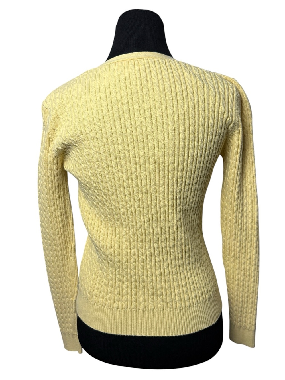 Lauren Ralph Lauren Yellow Cardigan Fisherman Cable Knit Sweater SZ S Preppy EUC - Picture 4 of 9